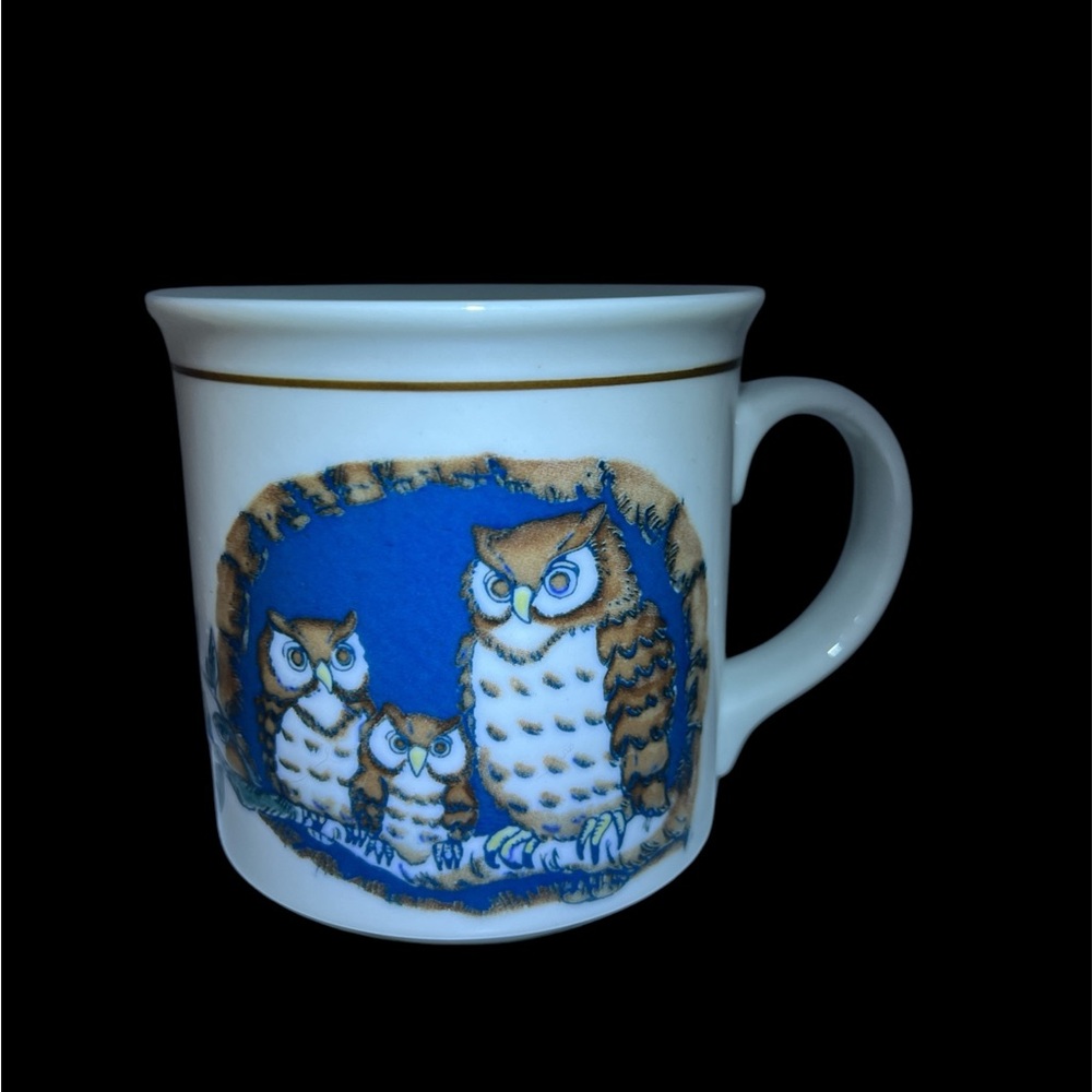 Owl Bird Mug Otagiri style Japan Embossed Stoneware owlets Hand Crafted Vintage